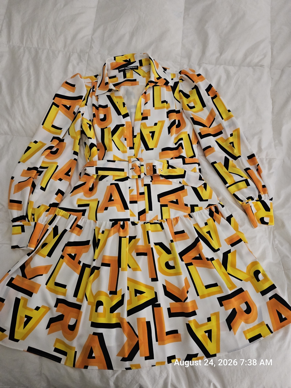 Karl Lagerfeld White Shirt Dress with Yellow & Orange Logo